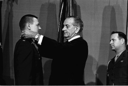 Pres. Lyndon B. Johnson presents the Medal of Honor to Maj. Merlyn Dethlefsen, USAF