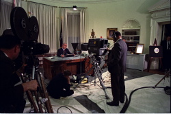 President Lyndon B. Johnson addresses the Nation, announcing a bombing halt in Vietnam and his intention not to run for re-election.